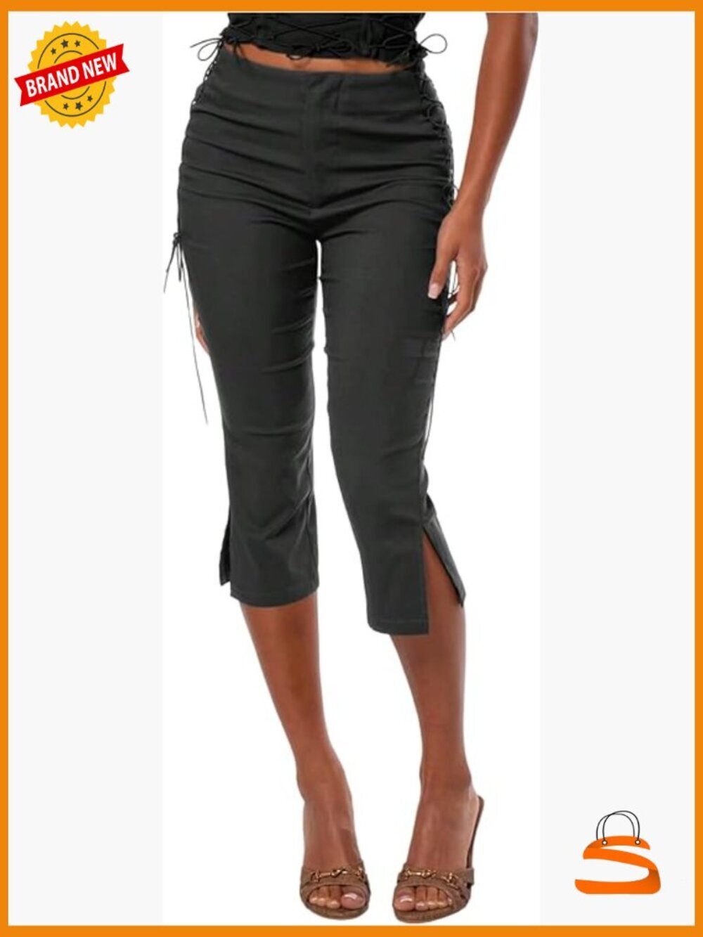 Y2K Lace Up Capri Pants - High Waisted Stretchy Going Out Pants